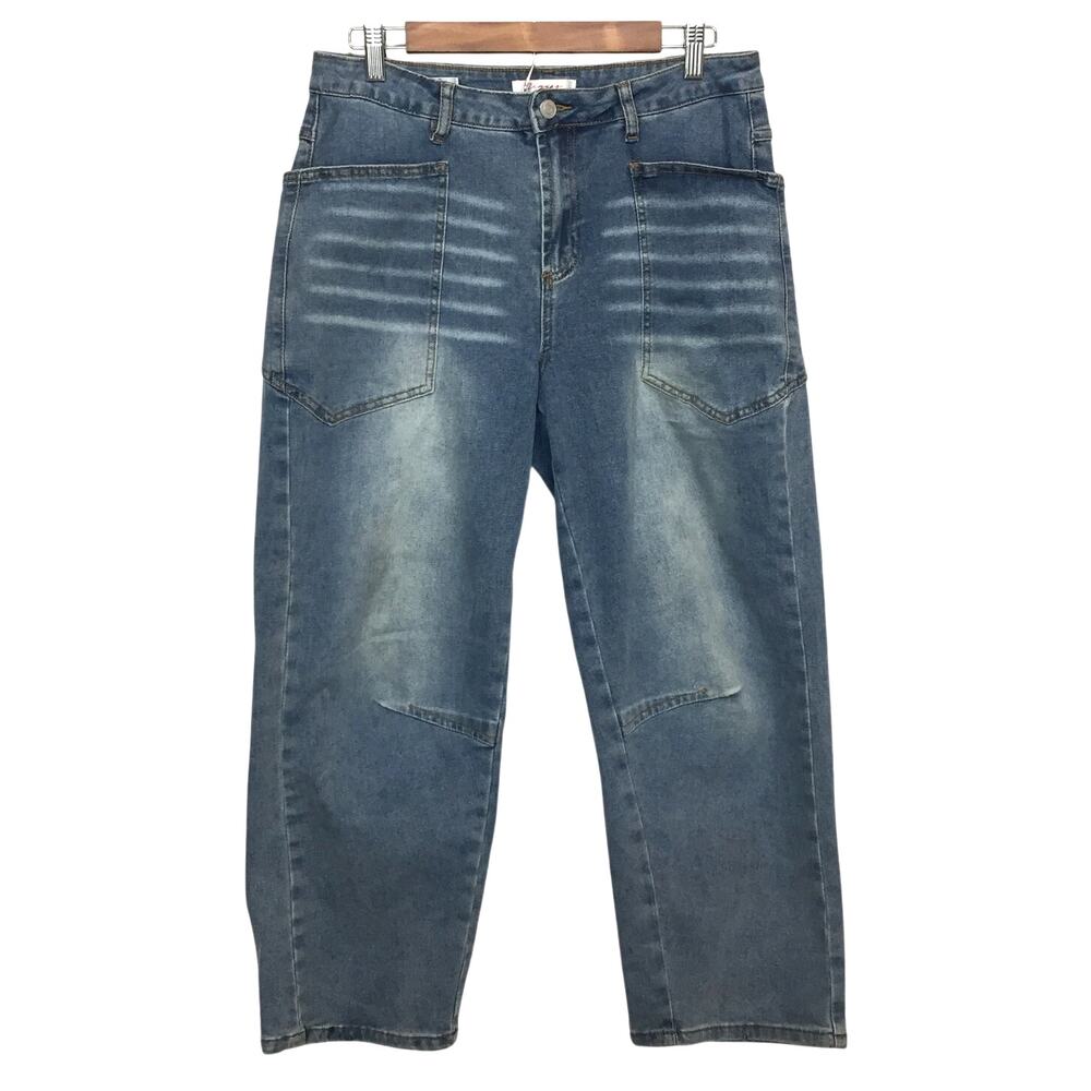 Vigoss Barbie Barrel Crop Leg Jean 7/28 Utility Pockets Medium Wash High Rise